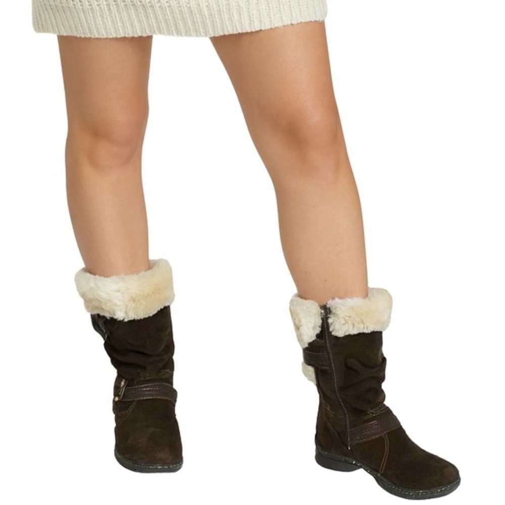Earth Spirit Brown Suede Faux Fur Mid‑Calf Winter Boots Comfort Tread Sole Sz 8